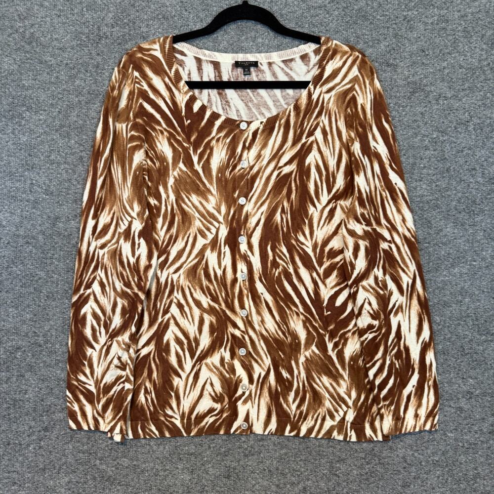 Talbots Sweater Womens 1X‎ Brown Cardigan Feathered Wave Button Knit Plus Size
